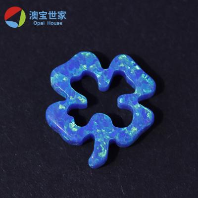 China Color Play or Fire Hot Sale Gemstone Jewelry Charm Pendant Jewelry Accessories Stone Clover Synthetic Blue Opal Clover Leaf Pendant Opal Gems for sale