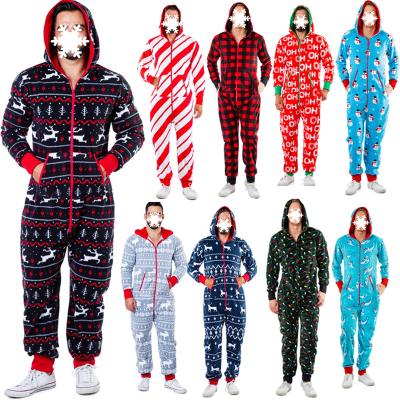 China Breathable Snowman JR Striped Multicolor Hooded Printing Hoodie Romper Zipper Christmas Overalls Jumpsuit For Adult Men for sale