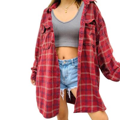 China Anti-pilling JR Fashionable RTS Spring Plaid Overshirt Long Sleeve Top Shirt Red Plaid Coat for sale