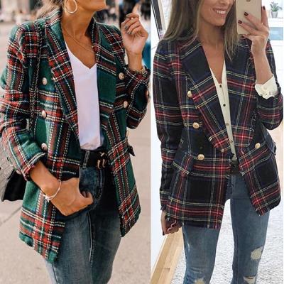 China JR waterproof vintage plaid double breasted blazers for women suit jacket coat style office slim suit for sale