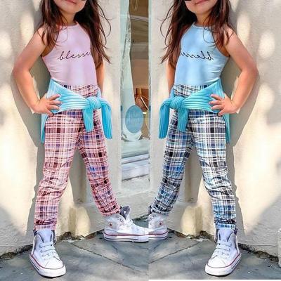 China JR Wholesale High Quality Sets Elegant Sleeveless Girls Dress Baby Vest 2Pcs Pants And Plaid Set for sale