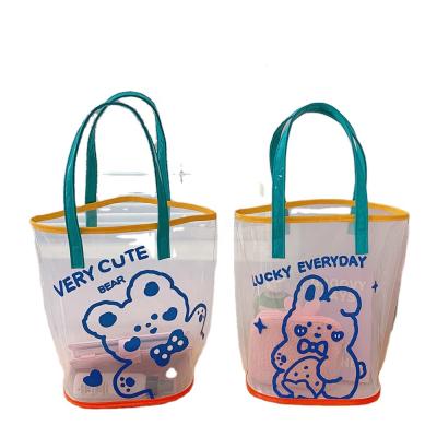 China Cartoon Transparent Bear Bag Fashoion Beach Handbags Clear Shopping Bag For Girls for sale