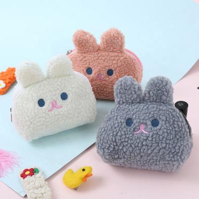 China Small Soft Cute Rabbit Coin Purse Plush Embroidery Card Bags for Kids Girls Women for sale