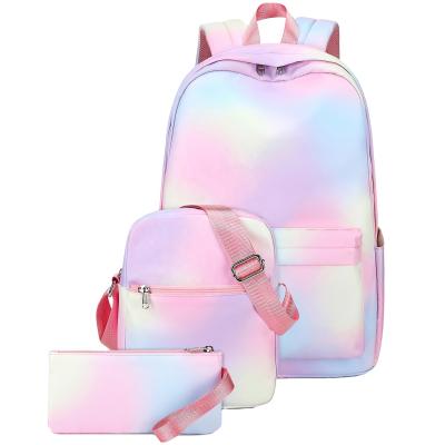 China Rainbow Link Dye Backpack Set Waterproof Polyester Girls Backpack High Fashion Students Backpack School Bags for sale