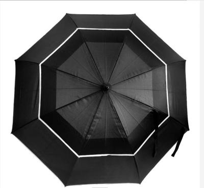 China Life Vent Style Double Layer Golf Windproof Umbrella With Sleeve With Reflective Piping Around The Canopy for sale