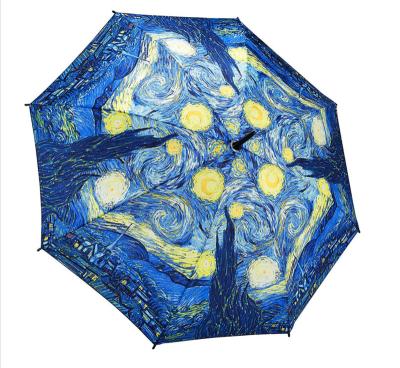 China Traditional Automatic Open Straight Stick Umbrella with Van Gogh Starry Night Oil Painting for sale