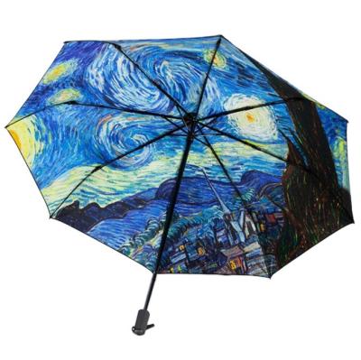 China 23 Inch Van Gogh Oil Painting Pattern Handbook Umbrella 3 Folds Traditional UV Open Windproof Decoration Umbrella for sale