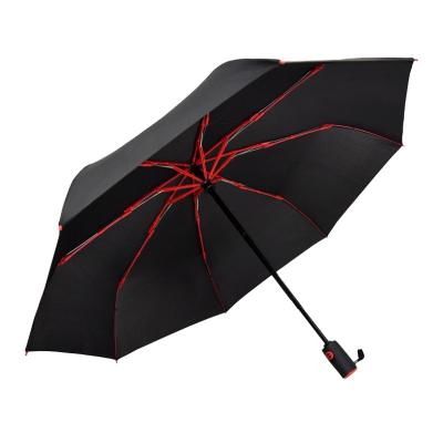 China Minimalist High Strength Red Sturdy Red Frame 3 Fold Automatic Fiberglass Umbrella With Safety Closed Shaft 3FAO02 for sale