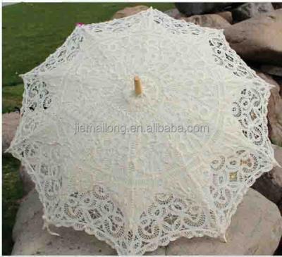 China 190T nylon fabric lace material and craft lace umbrellas, umbrellas type craft lace crochet handle antique battenburg lace wedding parasol and fan set for sale