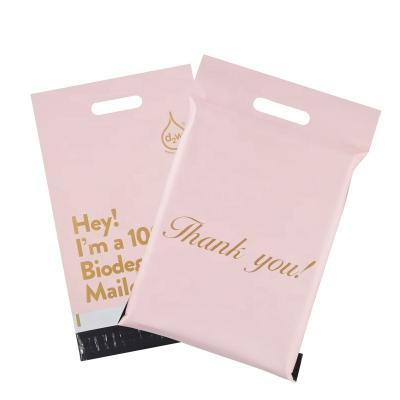 China shoes & Apparel Biodegradabl Custom Design Pink Thank You Mailing Bags Matte Poly Mailers Bag With Apparel Handle for sale