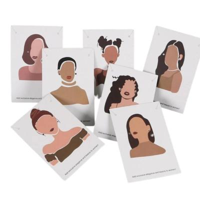 China Custom Logo Printed Necklace Earring Woman Portrait Cardboard Packaging Earring Card Jewelry Display Card Necklaces Label for sale