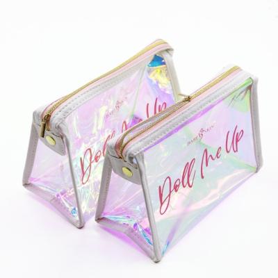 China Custom Clear Holographic Ziplock Swimwear Lady Swimsuit Bikini Bags Fashion PVC Packaging Waterproof Logo Cosmetic Bag With Zipper for sale