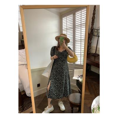 China New Style Anti-Static Summer French Style Long Knee Length Split Plus Size Floral Dress for sale