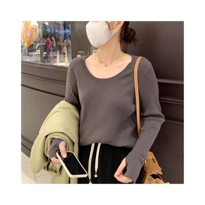 China Anti-wrinkle Polyester And Acrylic Fiber Autumn Multicolor V-neck Knitted Pullover Sweater Women for sale