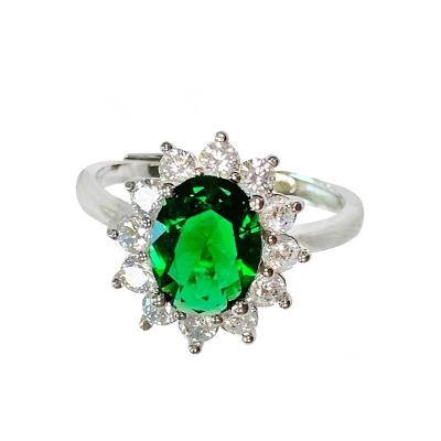 China Noble Inlaid High Quality Fashionable Emerald Crystal Adjustable Ring For Women Natural Shiny S925 Sterling Silver Platinum Plated Jewelry for sale