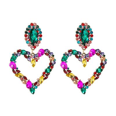 China FASHIONABLE Fashion Bohemian High Quality Crystal Earrings Women's 14K Gold Plated New Crystal Rhinestone Heart Pendant Earrings Multicolor for sale