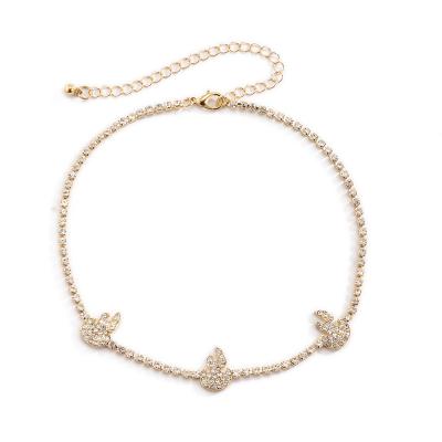 China Trendy Simple Design 18K Gold Plated Full Diamond Necklace Rhinestone Necklace Fashion INS Personality Geometric Clavicle Chain Necklace for sale