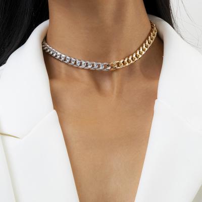 China Trendy new women's hip-hop trend mixed 18K color gold-plated thin chain fashion simple geometric necklace for sale