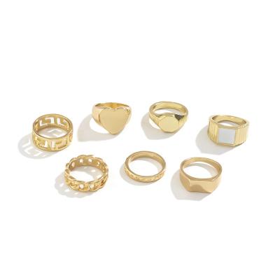 China FASHIONABLE fashion European and American alloy plated popular geometry 7 Ring Sets 18K gold + oil drop craft hip-hop for sale