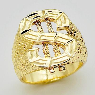 China CLASSIC Ring Street Style Gold Plated Hip Hop Ring DJ Mens Classic Rapper Jewelry US Dollar Symbol Ring US Dollar Symbol Ring for sale