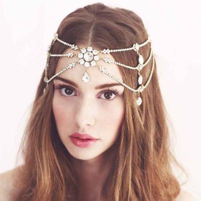 China Hot Selling Europe and America Gorgeous Multi-Layer Crystal Chain Forehead Fashionable Dress Head Hanging Headdress for sale