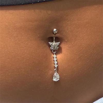 China Fashion Body Stainless Steel Navel Girl Party Hot Romantic Sexy Crystal Rhinestone Butterfly Belly Button Pierced Rings for sale