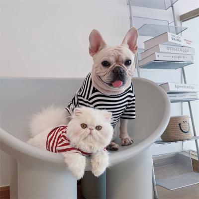 China New Pet Tide Brand Of Autumn And Winter 2021 Viable Fashion Stripe Knitted Sweater Warm Elastic Cotton Shirt Dog Clothes for sale