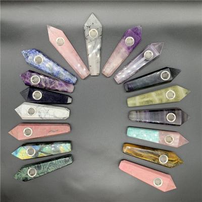 China Gemstones Europe Crystal Smoking Pipes Natural Engraving Carving Type Quartz Pipe Crystal Quartz Smoking Pipe Natural Crystal Craft for sale