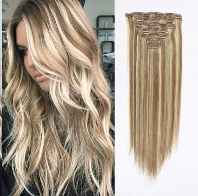 China Natural Seamless Laced Clip In Human Hair Straight100%real Color High End Double Russian Virgin Remy Blonde Straight Clip In Hair Extension for sale