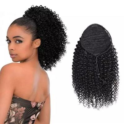 China Factory Wholesale X-Ring Hair Wrap Around Ponytail Hair 100% Virgin Brazilian Kinky Curly Hair Clip In Ponytail Extensions for sale