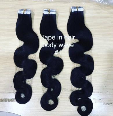 China Body Wave 12A Grade 100% Natural Black Virgin Remy Hair European Raw Unprocessed Super Drawn Body Wave Double Tape In Hair Extension for sale