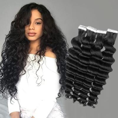 China Factory Free Deep Wave Black Cuticle Aligned 100% Human Virgin Remy Invisible Seamless Tape In Hair Extensions for sale