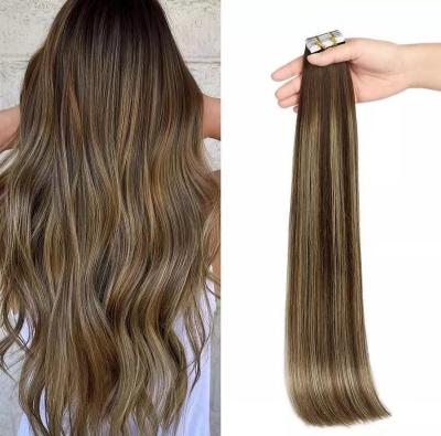 China 100% Virgin European Hair Style Good Quality Straight Brown Color Injection Double Drawn Straight Hair Invisible Hair Extensions for sale