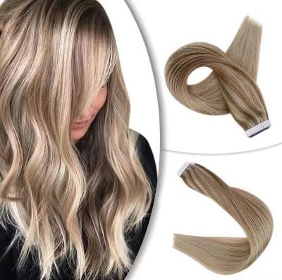 China Straight 2023 Straight European Virgin Hair Highlight Genie Tape Weft With Glue Hair Extensions Peel Weft Tape In Hair Extension for sale