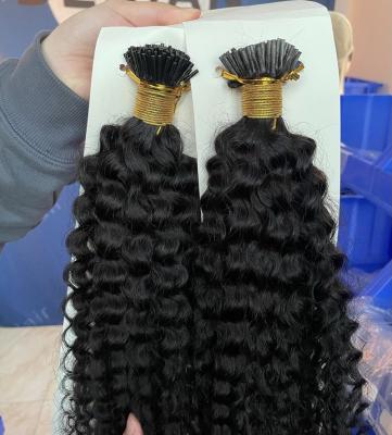 China Natural Deep Black 100% Real Raw Virgin Hair Deep Curly No Tangle No Shedding For Hair Thinning Women I Tip Hair Extensions for sale