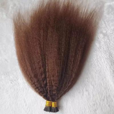 China Hot Sale 100% Real Curly Straight Raw Virgin Remy Hair Keratina Shedding No No Tangle Brown Color Curly Straight I Tip Hair Extensions for sale