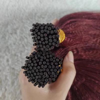 China Yaki I Tip Yaki 99J Raw Color 100% Virgin Hair Real No Tangle No Shedding For Thinning Hair Women I Tip Hair Extensions for sale