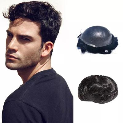 China Hot Selling 100% Bald Male Virgin Human Hair Replacement Wigs Full Wave Natural Black Hairline Basic Hairpiece For Men Hair for sale