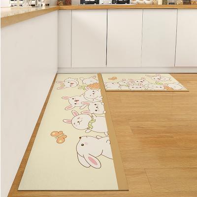 China Customized Durable Washable Print Area Floor Covers Carpets PU Leather Kitchen Non-slip Soft Mat for sale