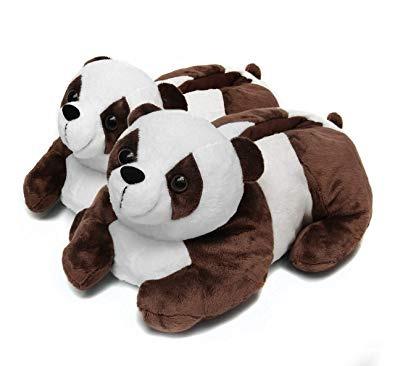 China Custom Lightweight Winter Panda Bear Animal Plush Fuzzy Stuffed Slippers for sale