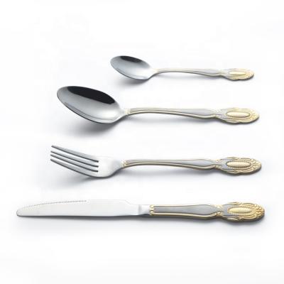 China Sustainable 4pcs Restaurant Dinner Knife Fork Spoon Gold Plated Flatware Stainless Steel Cutlery Wooden Box Set for sale