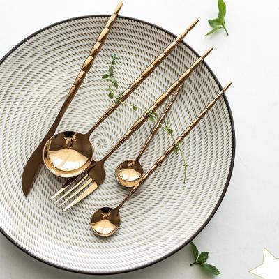 China Sustainable 24 Pieces Matte Gold Plated Wedding Silverware Stainless Steel Luxury Cutlery Set for sale