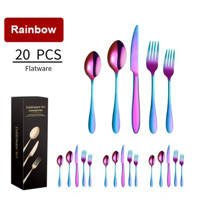 China Sustainable 20 Piece Titanium Progressive Gold Plated Stainless Steel Flatware Set Colorful Silverware Mutil Color Silverware Set Cutlery Sets for sale