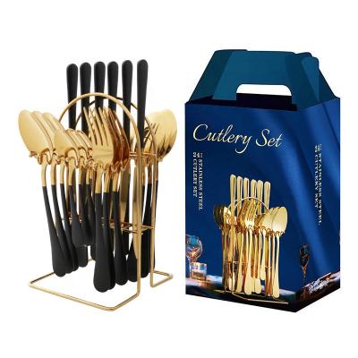 China Viable Wholesale High Quality Fork Luxury Colorful Flatware Spoon Set Stainless Steel Cutlery 24pcs Set With Gift Box for sale