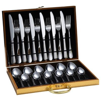 China 2021 Hot Sale CLASSIC 304 Stainless Steel Cutlery Set Metal Spoon Hotel Silverware Gift Box for sale