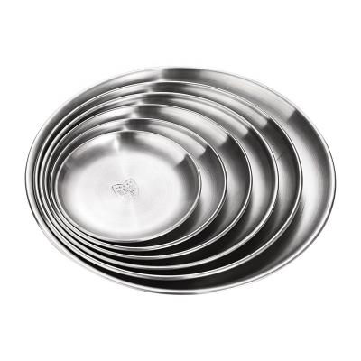 China Sustainable Metal Stainless Steel Food Serving Tray Round Dishes For Restaurant Gold Or Silver Color 18/10 Steel for sale