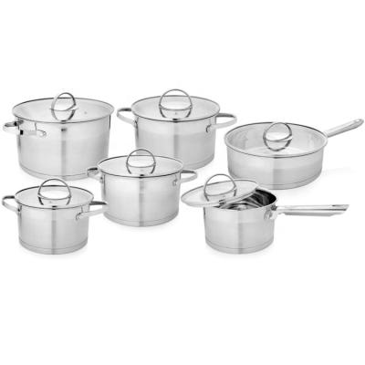 China Sustainable Wholesale 12 Pcs Non-stick Kitchenware Cookware Sets Accessories Stainless Steel With Glass Lid for sale