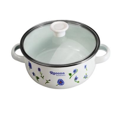 China Custom Viable Logo Steel Enamel Casserole Pot Stove Cookware Set for sale