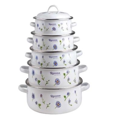 China New Sustainable Enamel Cookware Set Casserole 10pcs Enamel Pot Casserole Set With Lid for sale