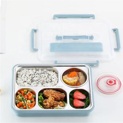 China 5 Compartment Leak Proof Cool Keeping Thermal School Student Food Container Bent To Go Kids Lunch Box With Chopsticks And Spoon for sale